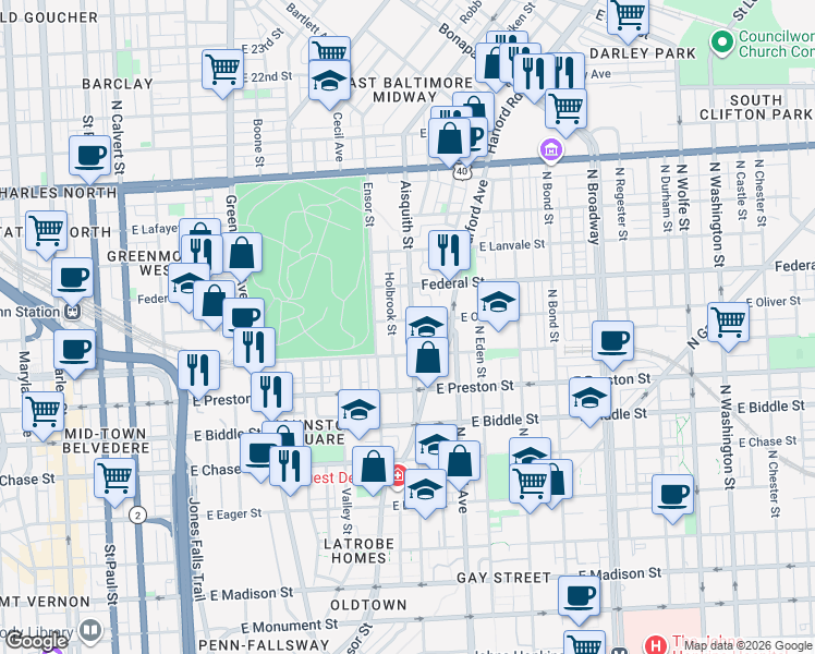 map of restaurants, bars, coffee shops, grocery stores, and more near 101 Independence Avenue Southeast in Washington