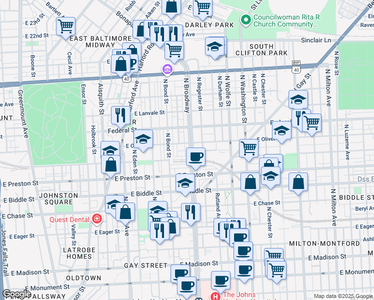 map of restaurants, bars, coffee shops, grocery stores, and more near 101 Independence Avenue Southeast in Washington