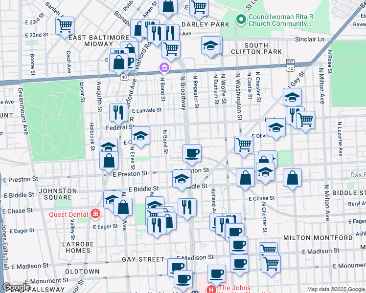 map of restaurants, bars, coffee shops, grocery stores, and more near 101 Independence Avenue Southeast in Washington