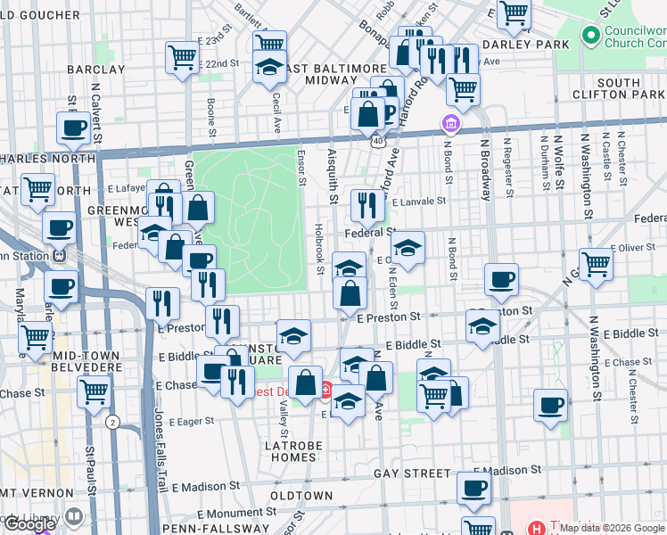map of restaurants, bars, coffee shops, grocery stores, and more near 101 Independence Avenue Southeast in Washington