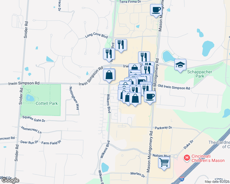 map of restaurants, bars, coffee shops, grocery stores, and more near 9031 Boylston Street in Mason