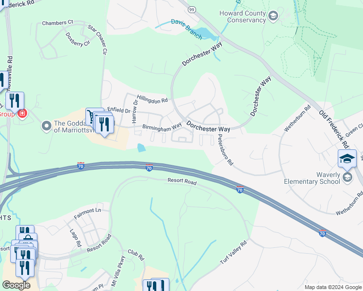 map of restaurants, bars, coffee shops, grocery stores, and more near 2111 Ganton Green in Woodstock
