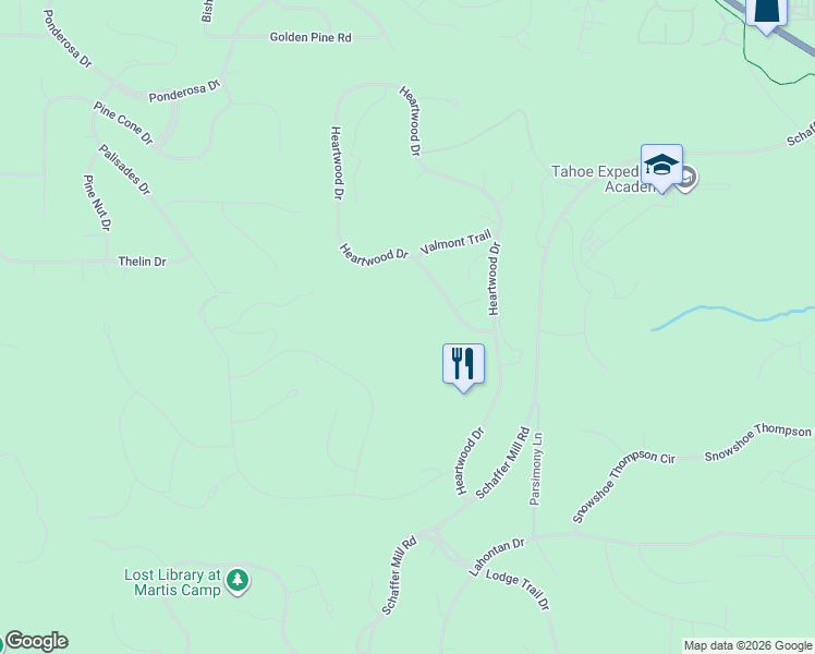 map of restaurants, bars, coffee shops, grocery stores, and more near 9376 Heartwood Drive in Truckee