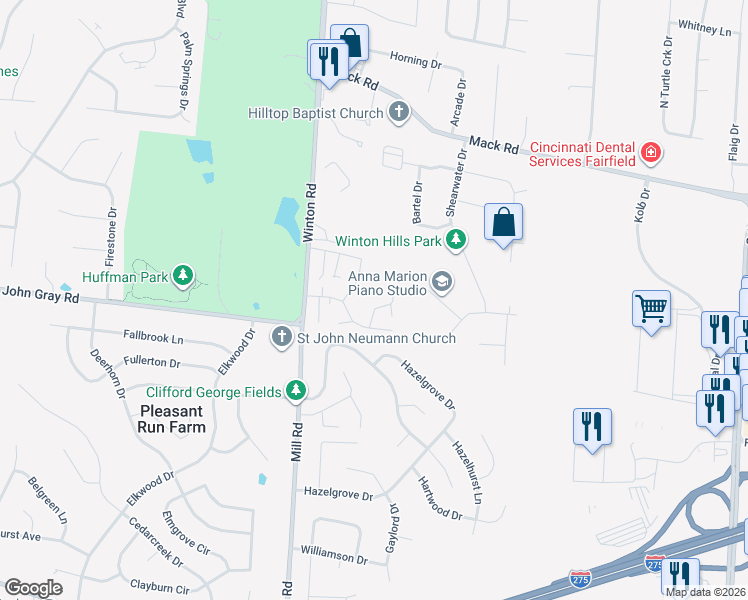map of restaurants, bars, coffee shops, grocery stores, and more near 64 Twilight Drive in Fairfield