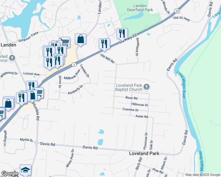 map of restaurants, bars, coffee shops, grocery stores, and more near 2589 Hollyhock Road in Loveland