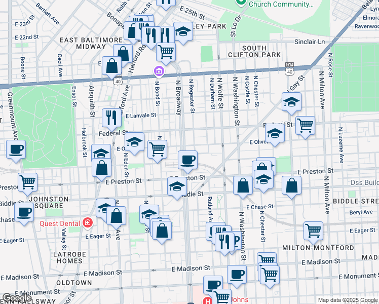 map of restaurants, bars, coffee shops, grocery stores, and more near 101 Independence Avenue Southeast in Washington