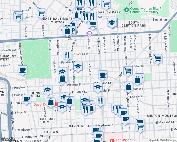 map of restaurants, bars, coffee shops, grocery stores, and more near 101 Independence Avenue Southeast in Washington