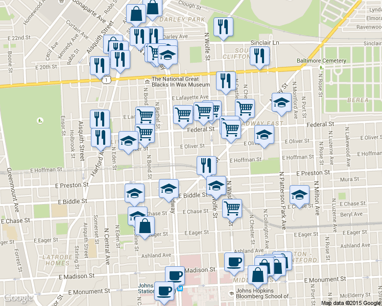 map of restaurants, bars, coffee shops, grocery stores, and more near 101 Independence Avenue Southeast in Washington