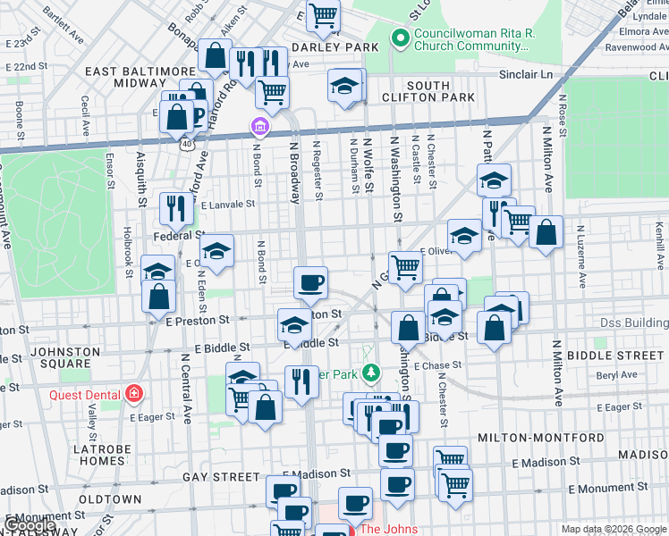 map of restaurants, bars, coffee shops, grocery stores, and more near 101 Independence Avenue Southeast in Washington