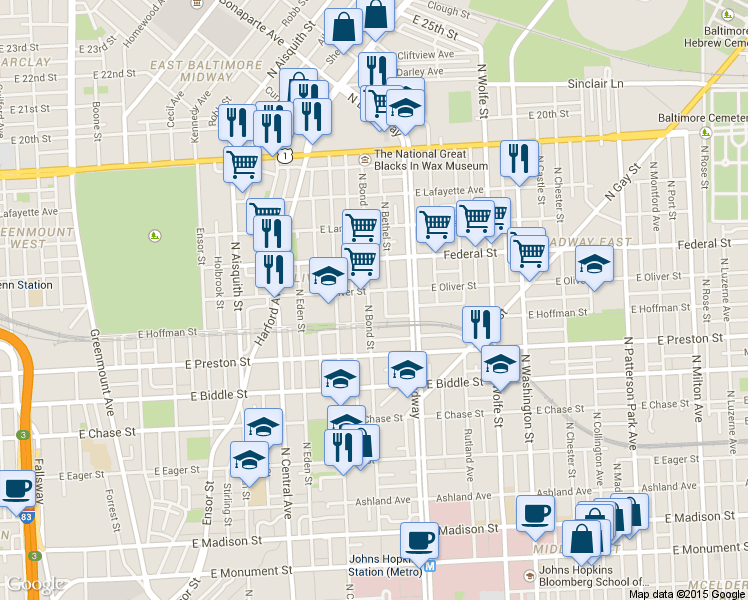 map of restaurants, bars, coffee shops, grocery stores, and more near 101 Independence Avenue Southeast in Washington