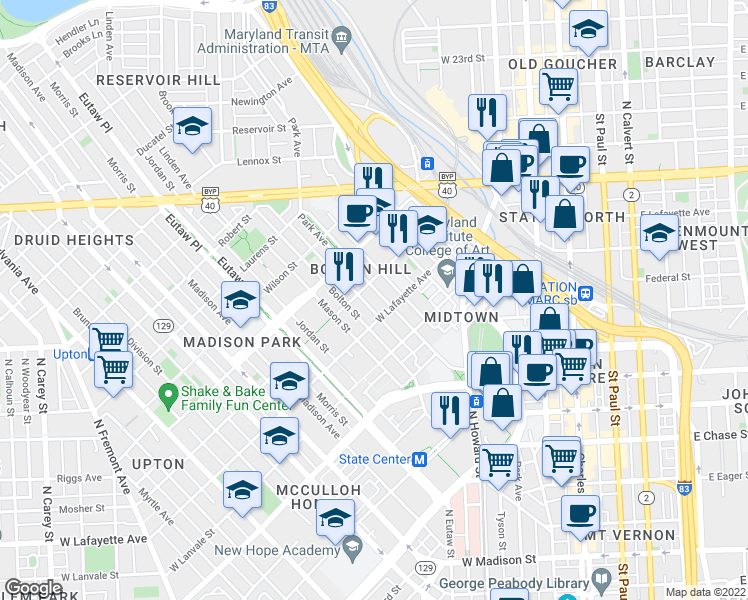map of restaurants, bars, coffee shops, grocery stores, and more near 101 Independence Avenue Southeast in Washington