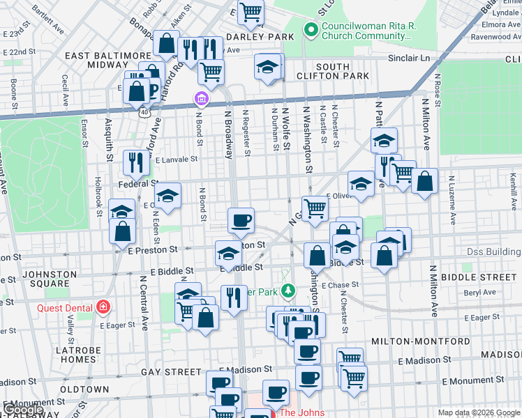 map of restaurants, bars, coffee shops, grocery stores, and more near 101 Independence Avenue Southeast in Washington