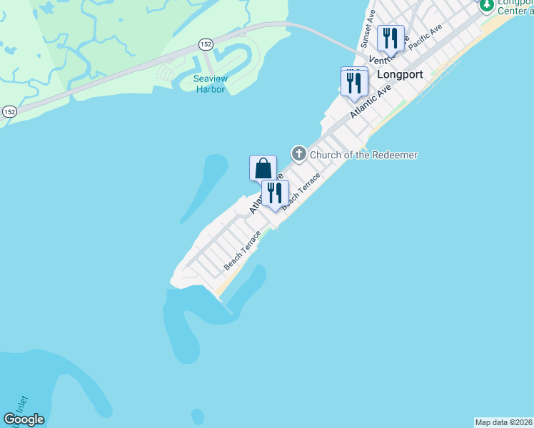 map of restaurants, bars, coffee shops, grocery stores, and more near 102 South 17th Avenue in Longport