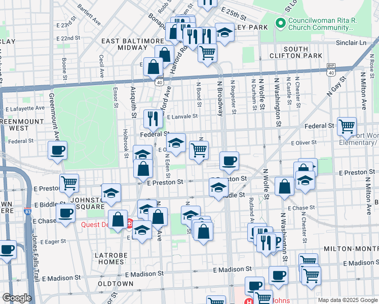 map of restaurants, bars, coffee shops, grocery stores, and more near 101 Independence Avenue Southeast in Washington