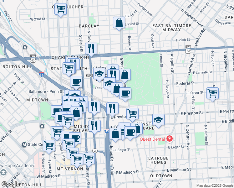map of restaurants, bars, coffee shops, grocery stores, and more near 101 Independence Avenue Southeast in Washington