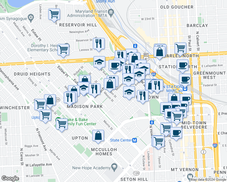 map of restaurants, bars, coffee shops, grocery stores, and more near 101 Independence Avenue Southeast in Washington
