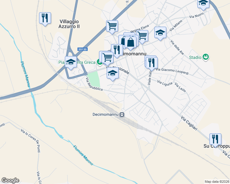 map of restaurants, bars, coffee shops, grocery stores, and more near 4 Piazza Giotto in Decimomannu