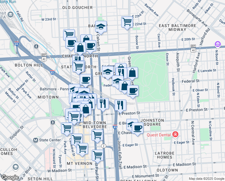 map of restaurants, bars, coffee shops, grocery stores, and more near 101 Independence Avenue Southeast in Washington