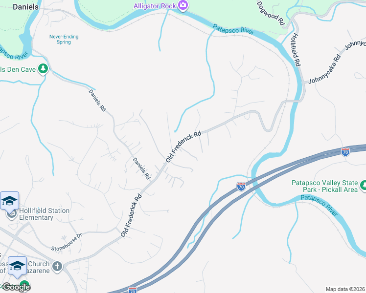 map of restaurants, bars, coffee shops, grocery stores, and more near 8403 Old Frederick Road in Ellicott City