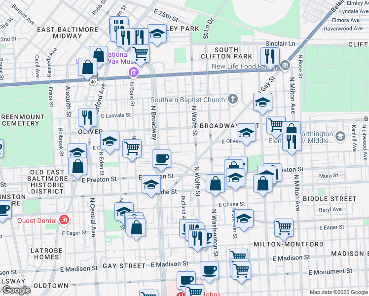 map of restaurants, bars, coffee shops, grocery stores, and more near 101 Independence Avenue Southeast in Washington