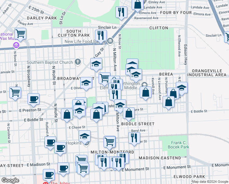 map of restaurants, bars, coffee shops, grocery stores, and more near 101 Independence Avenue Southeast in Washington