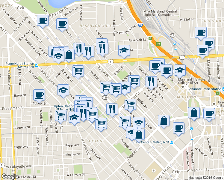 map of restaurants, bars, coffee shops, grocery stores, and more near 101 Independence Avenue Southeast in Washington