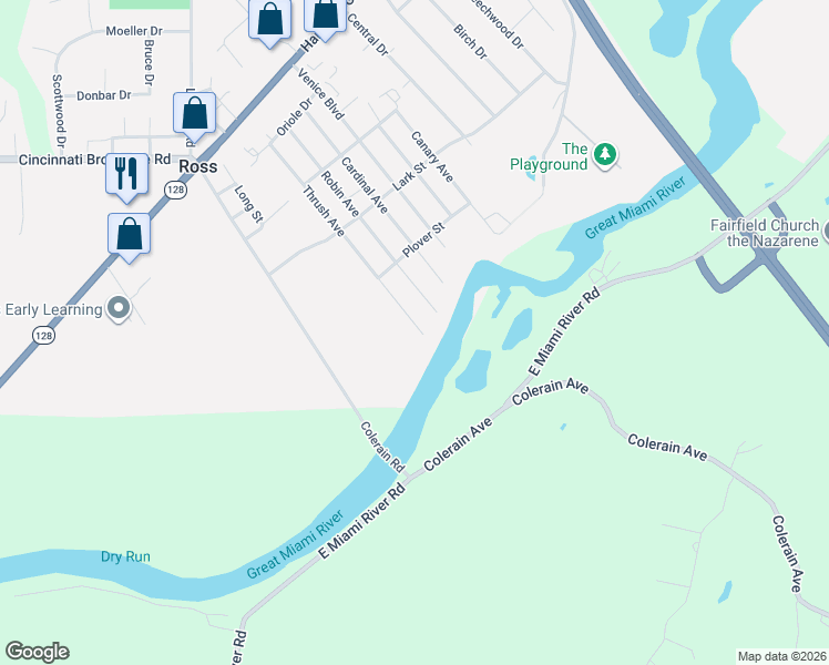 map of restaurants, bars, coffee shops, grocery stores, and more near 2033 Thrush Avenue in Fairfield