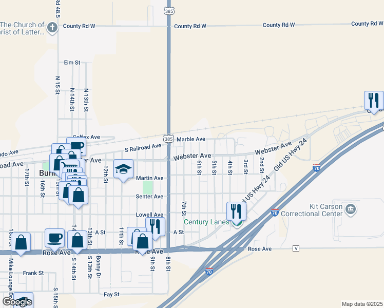 map of restaurants, bars, coffee shops, grocery stores, and more near 636 Webster Avenue in Burlington