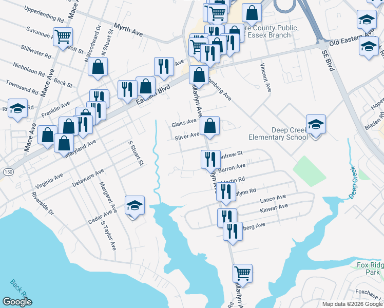 map of restaurants, bars, coffee shops, grocery stores, and more near 809 Platinum Ave in Essex