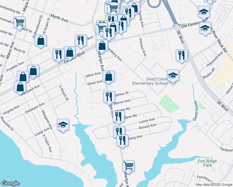 map of restaurants, bars, coffee shops, grocery stores, and more near 910 Renfrew Street in Essex