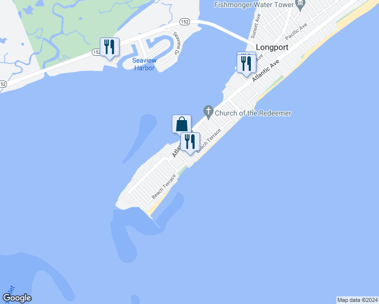 map of restaurants, bars, coffee shops, grocery stores, and more near 102 South 17th Avenue in Longport