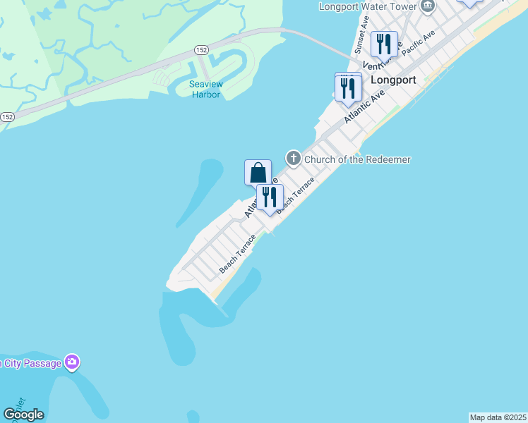 map of restaurants, bars, coffee shops, grocery stores, and more near 102 South 17th Avenue in Longport