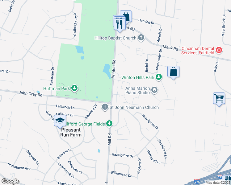 map of restaurants, bars, coffee shops, grocery stores, and more near 18 Today Drive in Fairfield