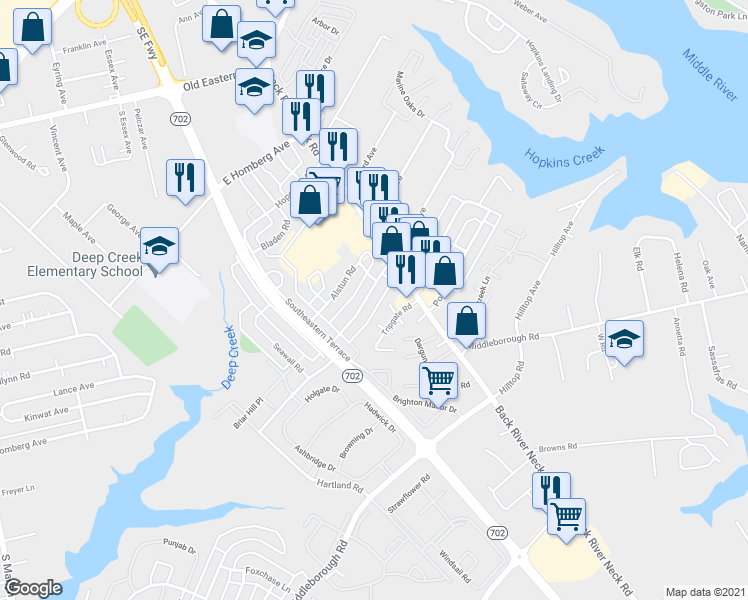 map of restaurants, bars, coffee shops, grocery stores, and more near 1559 Williams Avenue in Baltimore