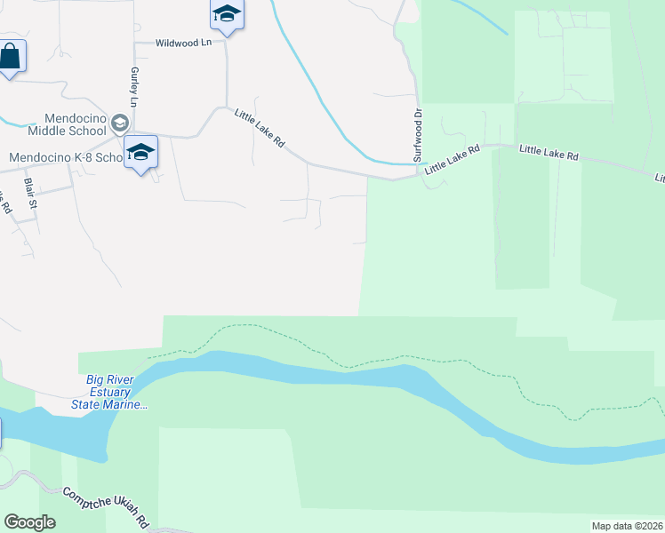 map of restaurants, bars, coffee shops, grocery stores, and more near 10250 Nichols Lane in Mendocino
