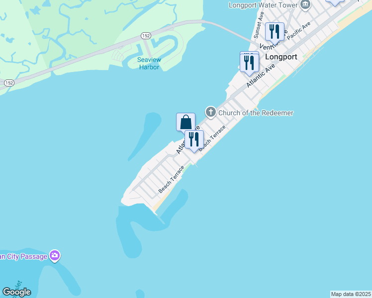 map of restaurants, bars, coffee shops, grocery stores, and more near 102 South 17th Avenue in Longport