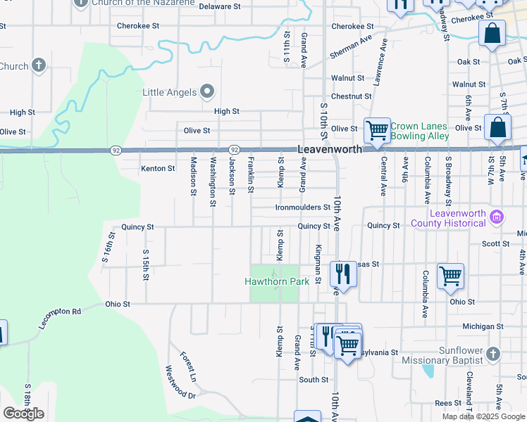 map of restaurants, bars, coffee shops, grocery stores, and more near 1131 Ironmoulders Street in Leavenworth