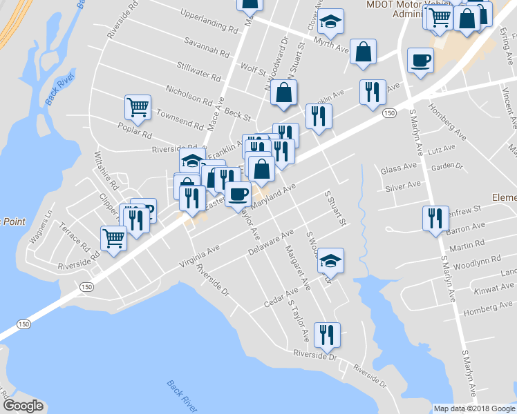 map of restaurants, bars, coffee shops, grocery stores, and more near 100 Margaret Avenue in Essex