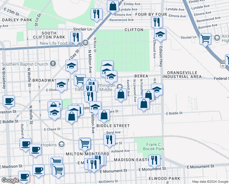 map of restaurants, bars, coffee shops, grocery stores, and more near 101 Independence Avenue Southeast in Washington