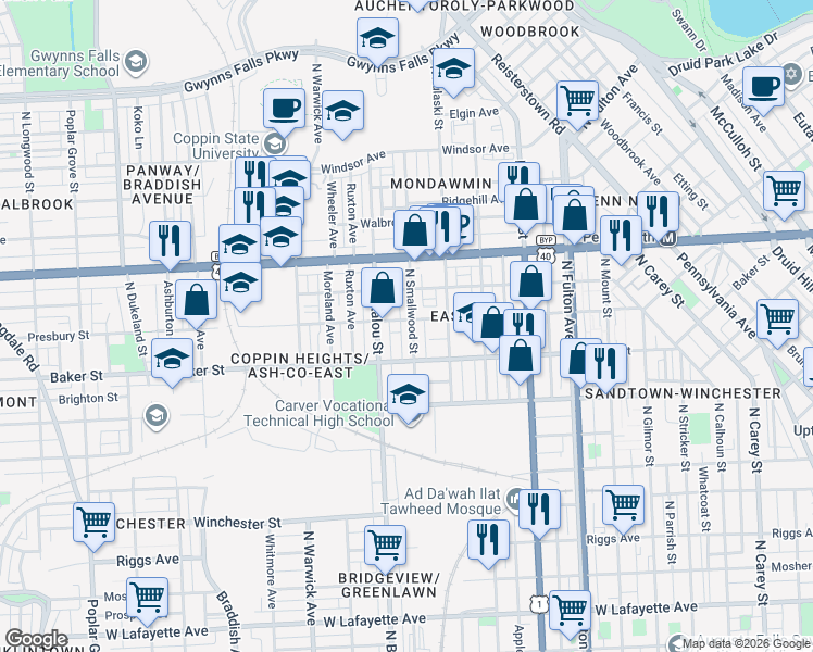 map of restaurants, bars, coffee shops, grocery stores, and more near 101 Independence Avenue Southeast in Washington
