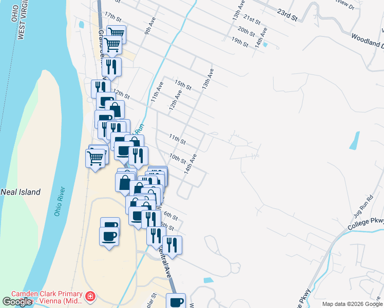 map of restaurants, bars, coffee shops, grocery stores, and more near 1009 14th Ave in Vienna