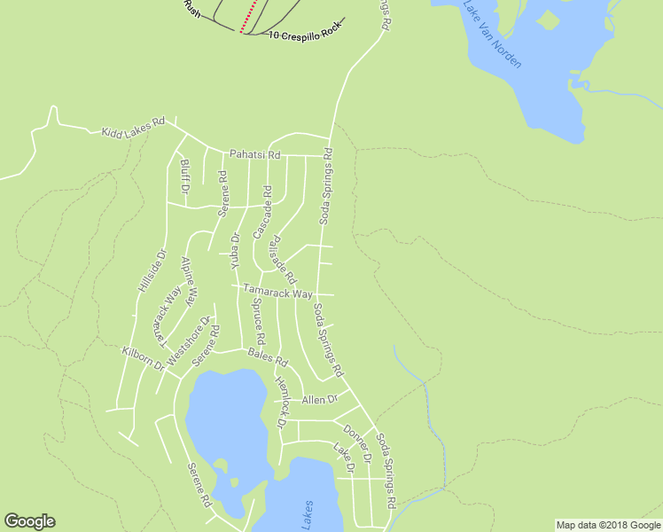 map of restaurants, bars, coffee shops, grocery stores, and more near 6780 Soda Springs Road in Truckee