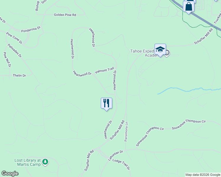 map of restaurants, bars, coffee shops, grocery stores, and more near 10030 Chaparral Court in Truckee