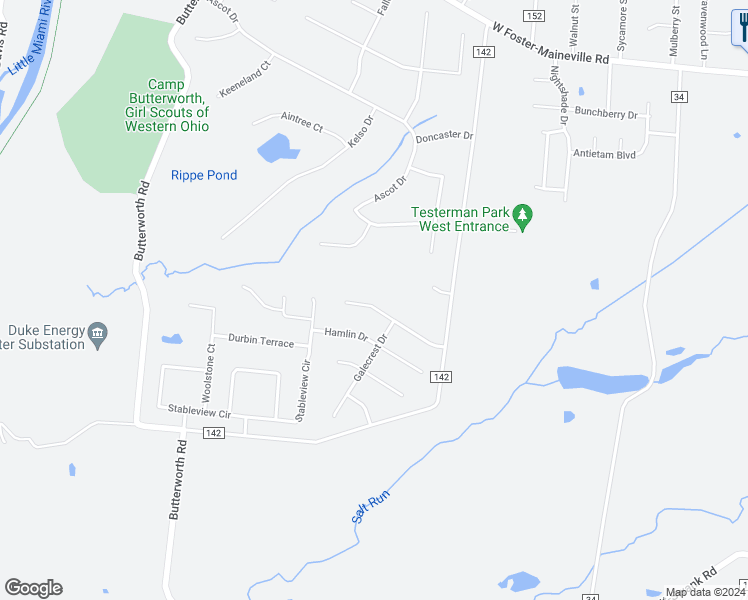 map of restaurants, bars, coffee shops, grocery stores, and more near 924 Bamburgh Drive in Maineville