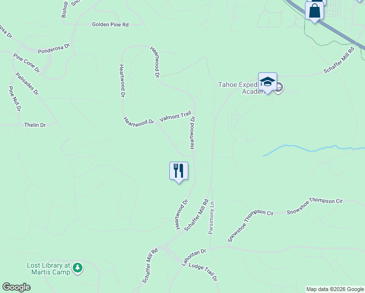 map of restaurants, bars, coffee shops, grocery stores, and more near 10030 Chaparral Court in Truckee