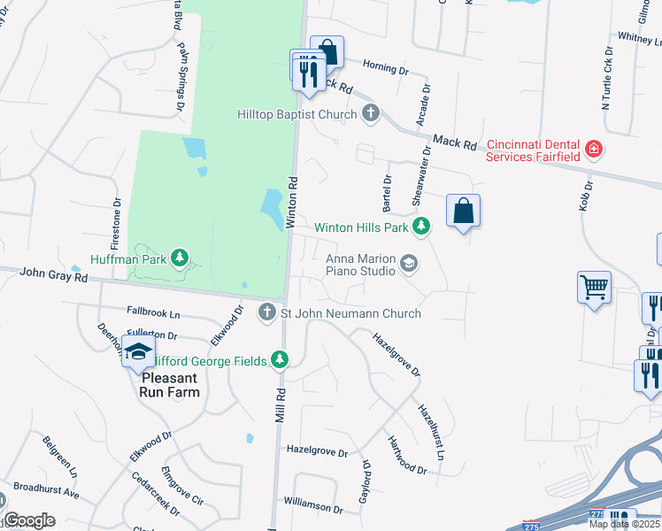 map of restaurants, bars, coffee shops, grocery stores, and more near 64 Twilight Drive in Fairfield