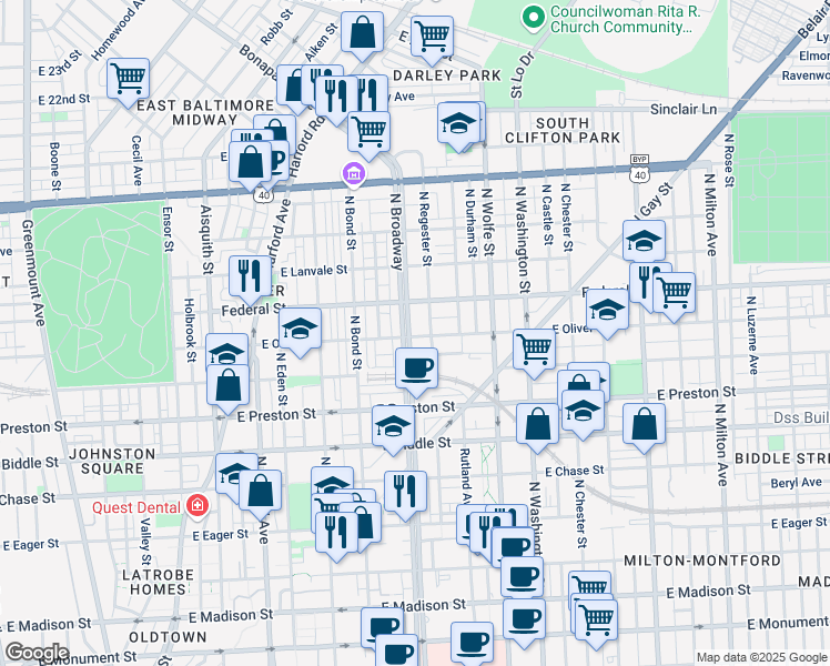 map of restaurants, bars, coffee shops, grocery stores, and more near 101 Independence Avenue Southeast in Washington