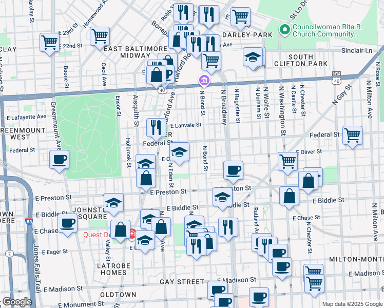 map of restaurants, bars, coffee shops, grocery stores, and more near 101 Independence Avenue Southeast in Washington