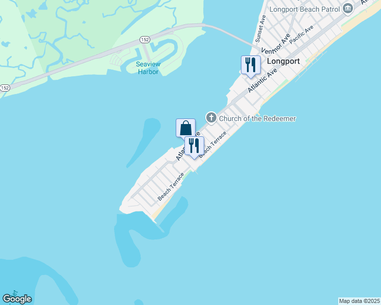 map of restaurants, bars, coffee shops, grocery stores, and more near 102 South 17th Avenue in Longport