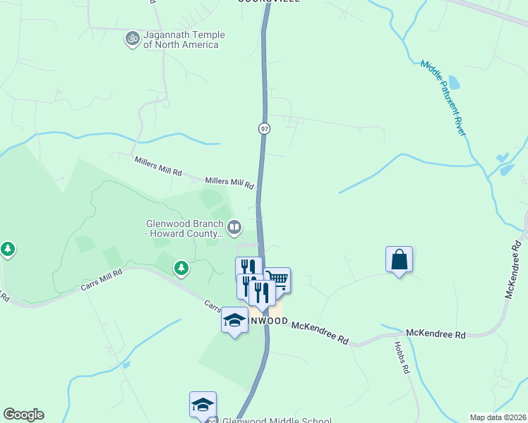 map of restaurants, bars, coffee shops, grocery stores, and more near 2325 Maryland 97 in Cooksville